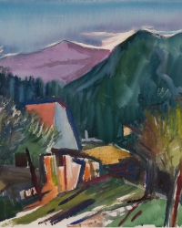 (Vienna 1900 - 1972)<br />
Landscape with Moutains <br />
Mixed technique on paper, 61 x 47 cm