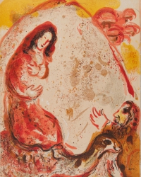 Rachel steals her Fathers Household Gods<br />
Color Lithography<br />
Drawings from the Bible Series 1960 <br />
35 x 26 cm 