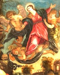 Denis Calvaert (geboren 1540 in Antwerpen - gestorben 1619 in Bologna).<br />
"Der Heilige Hieronymus mit Maria & Engeln", l auf Kupfer